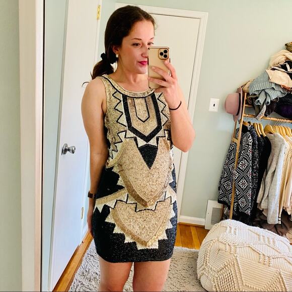 Needle & Thread Gold Sequin Mini Dress 4 - Picture 5 of 11